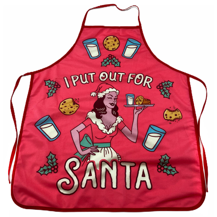 Put Out For Santa Apron Funny Christmas Party Mrs. Claus Graphic Novelty Kitchen Accessories Image 1