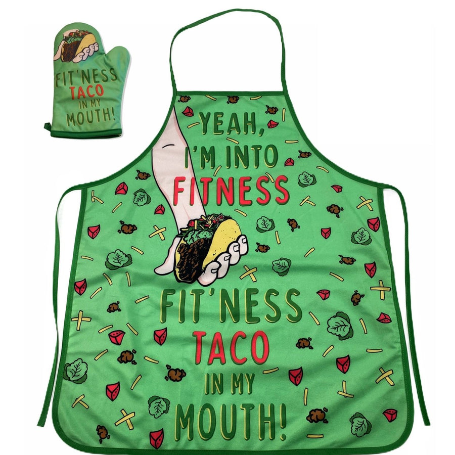 Fitness Taco Funny Kitchen Apron and Oven Mitts Humorous Gym Graphic Novelty Cooking Accessories Image 1