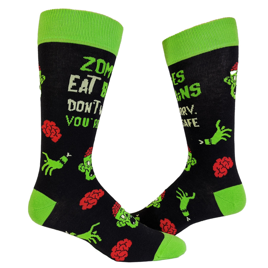 Zombies Eat Brains So Youre Safe Socks Funny Sarcastic Humor Halloween Vintage Footwear Image 1