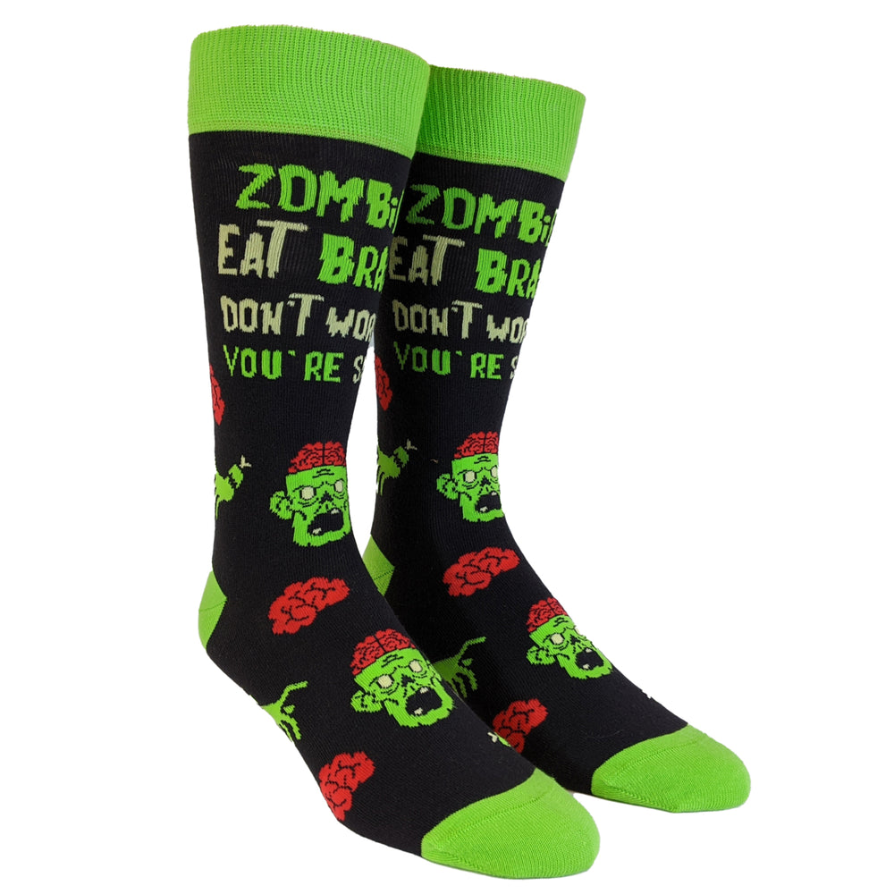 Zombies Eat Brains So Youre Safe Socks Funny Sarcastic Humor Halloween Vintage Footwear Image 2