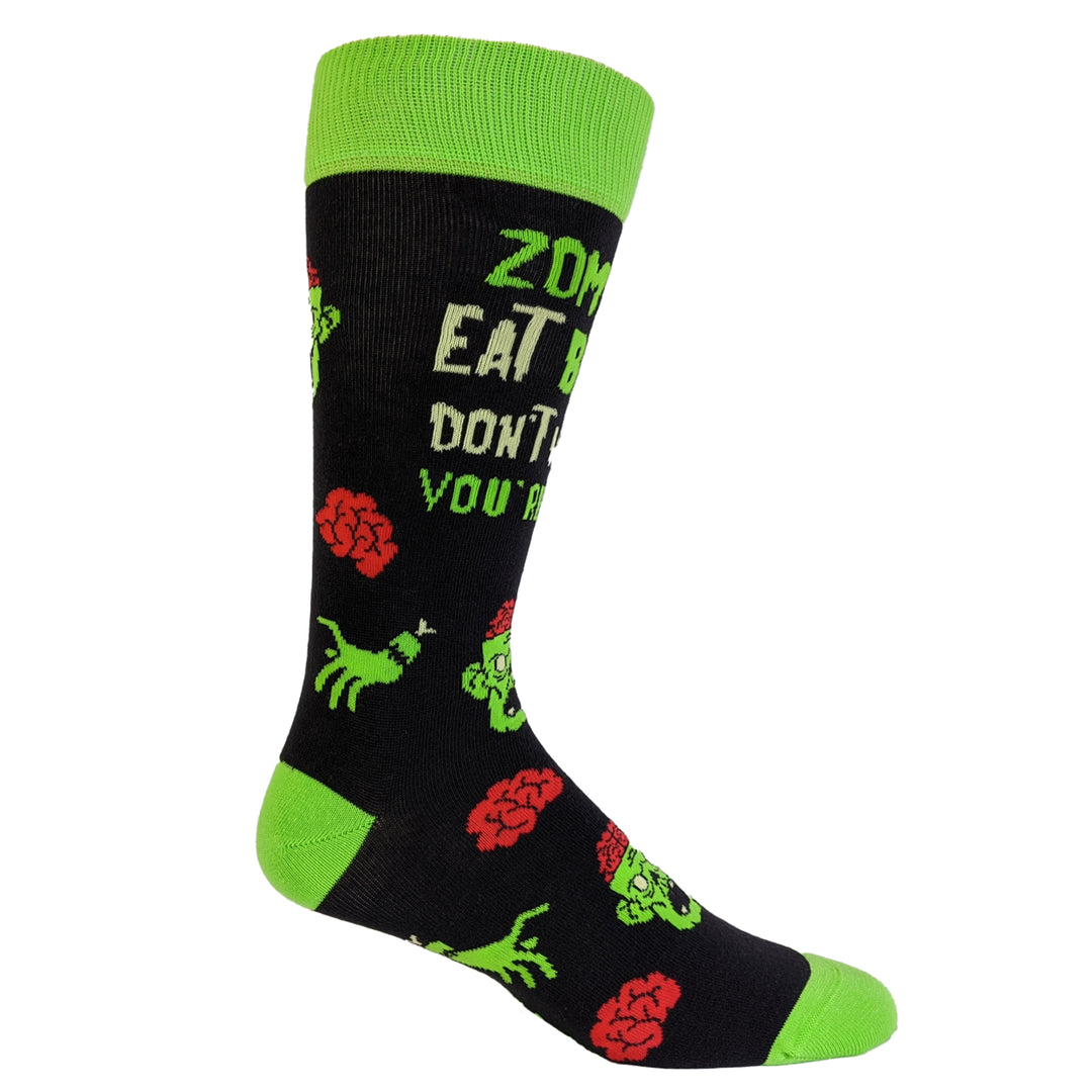 Zombies Eat Brains So Youre Safe Socks Funny Sarcastic Humor Halloween Vintage Footwear Image 6
