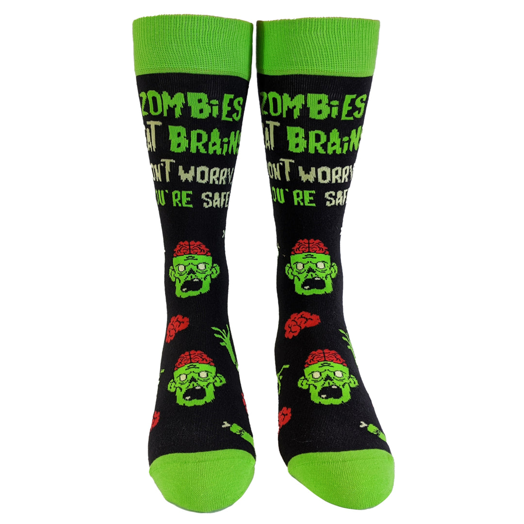 Zombies Eat Brains So Youre Safe Socks Funny Sarcastic Humor Halloween Vintage Footwear Image 7