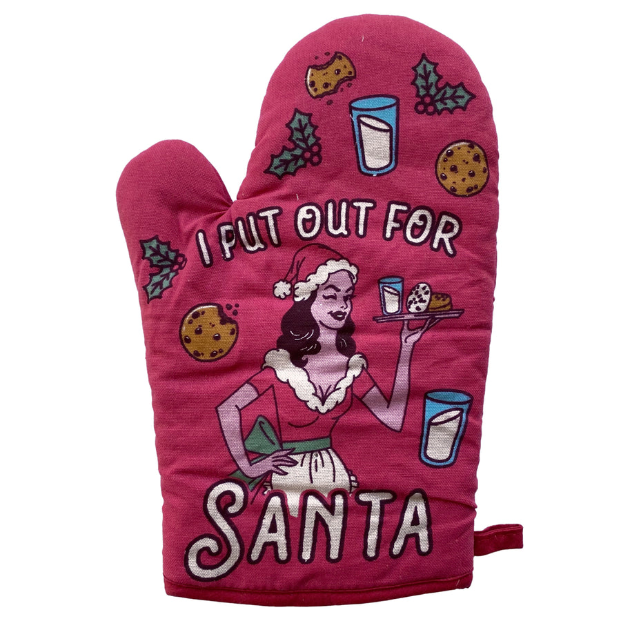 I Put Out For Santa Oven Mitt Funny Christmas Sexual Innuendo Milk And Cookies Kitchen Glove Image 1