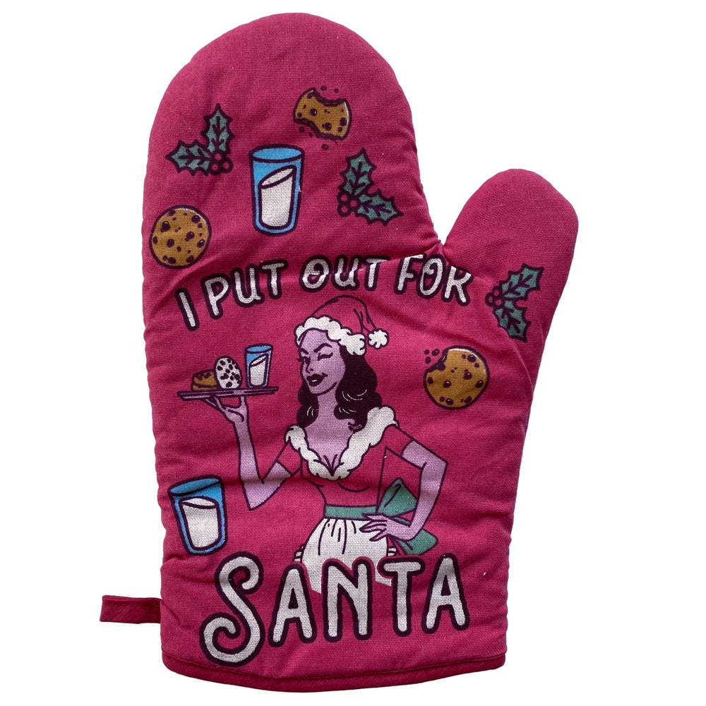 I Put Out For Santa Oven Mitt Funny Christmas Sexual Innuendo Milk And Cookies Kitchen Glove Image 2
