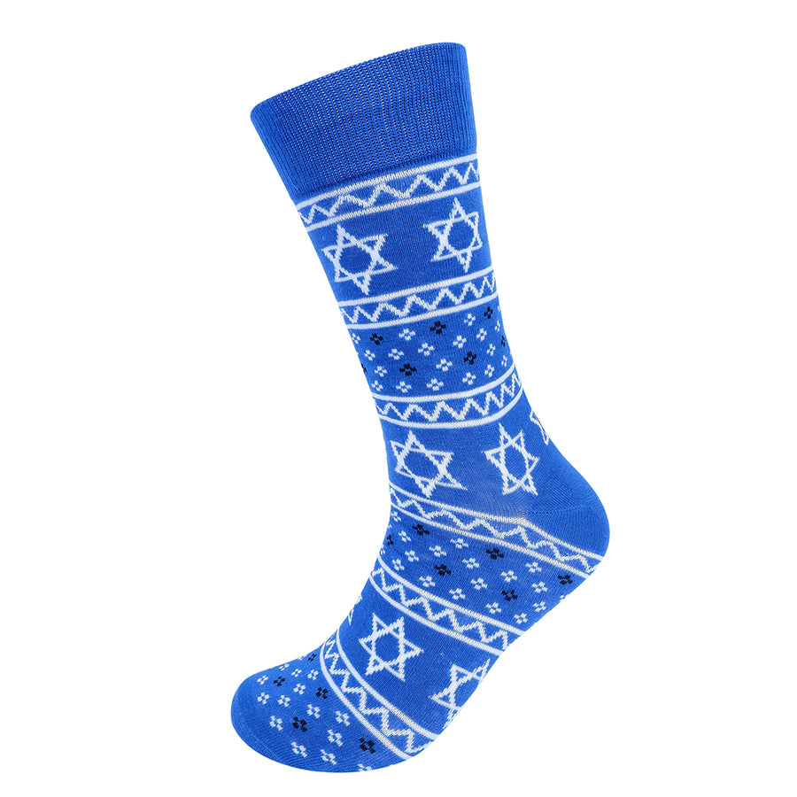 Mens Star of David Hanukkah Novelty Socks Blue and White Image 1