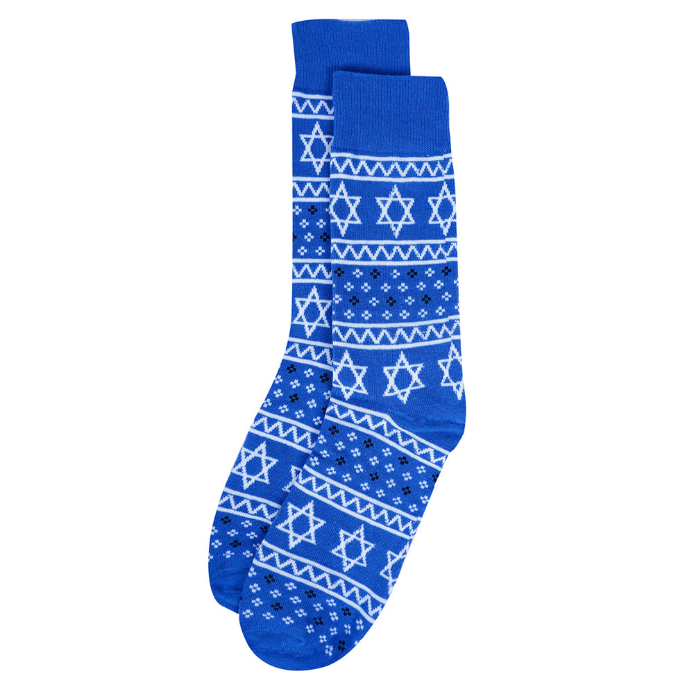 Mens Star of David Hanukkah Novelty Socks Blue and White Image 2