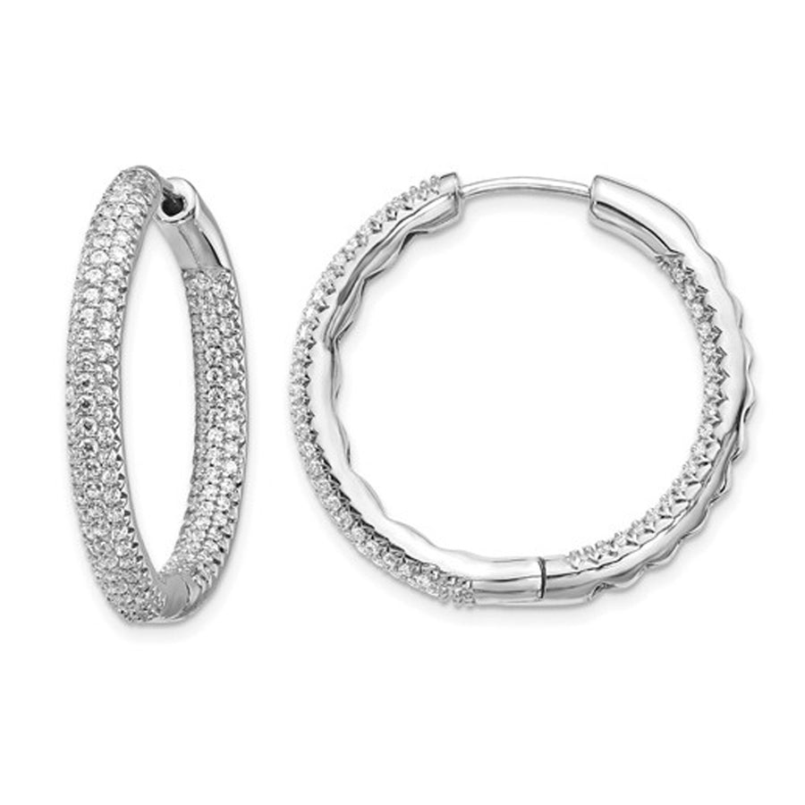 1.50 Carat (ctw) Diamond Hinged Hoop Earrings in 14K White Gold (3mm thick) Image 1