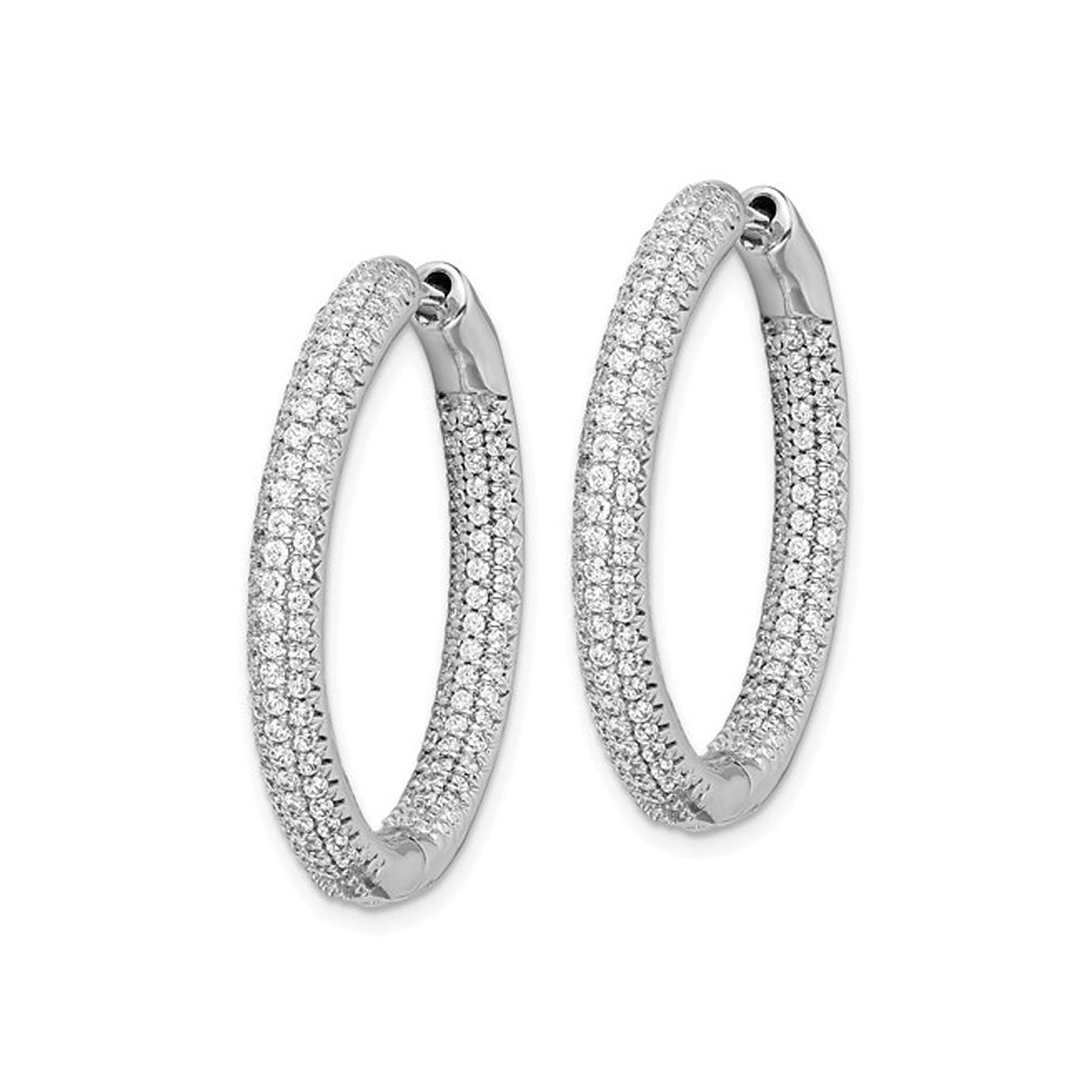 1.50 Carat (ctw) Diamond Hinged Hoop Earrings in 14K White Gold (3mm thick) Image 2