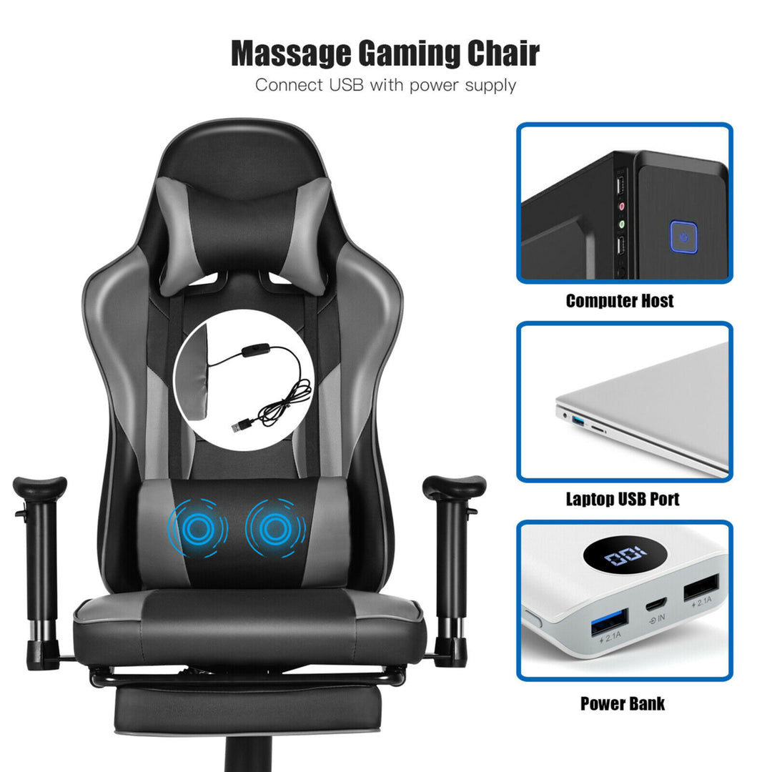 Massage Gaming Chair Racing Computer Task Chair Recliner w/Footrest Image 9