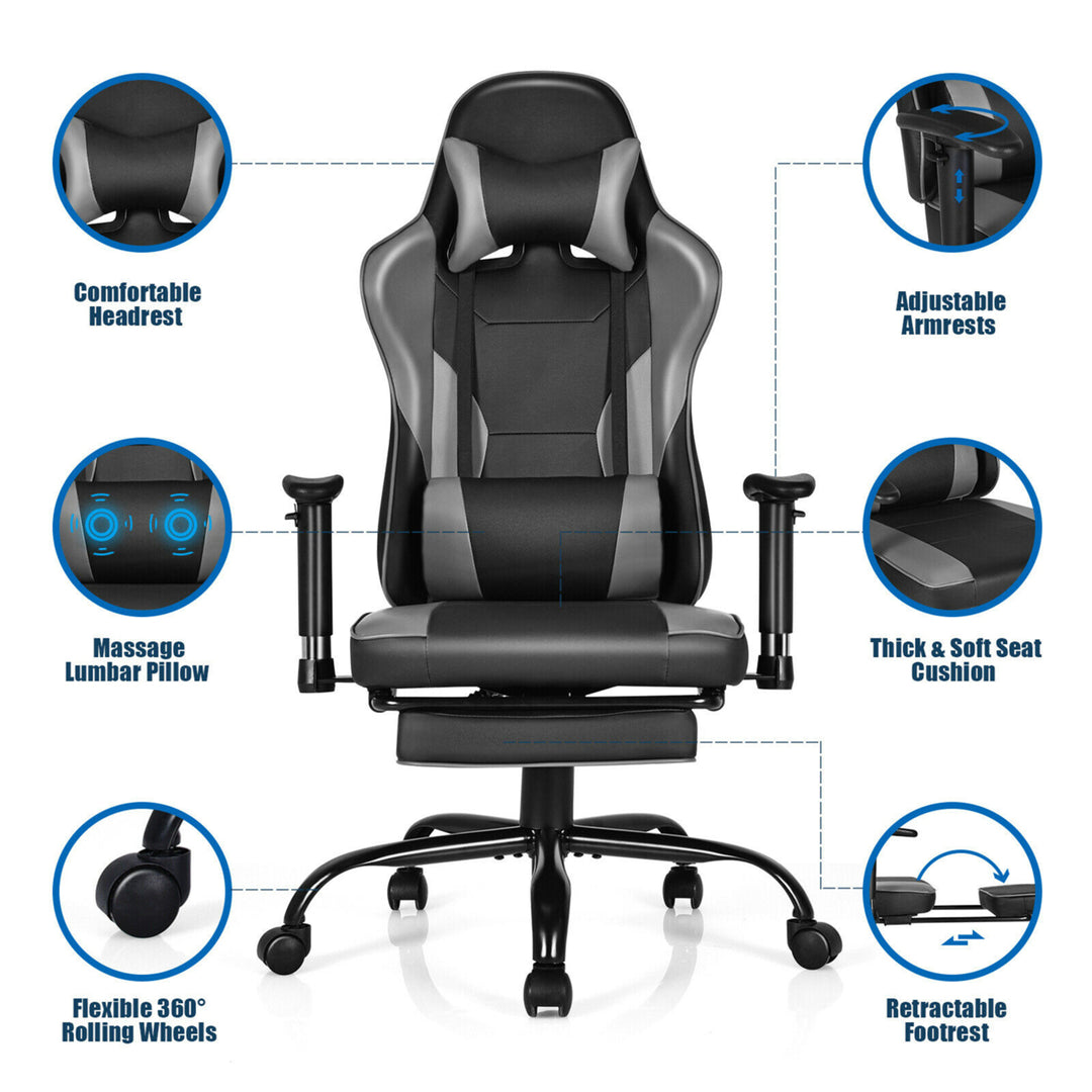 Massage Gaming Chair Racing Computer Task Chair Recliner w/Footrest Image 10