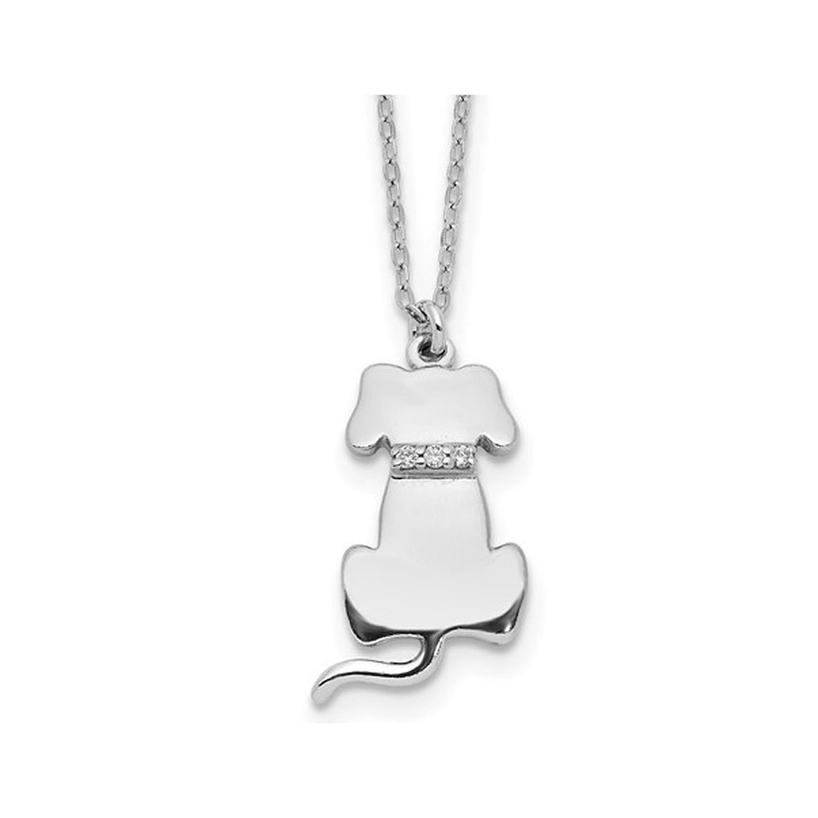 Polished Sterling Silver Sitting Dog Charm Pendant Necklace with Chain (16 Inches) Image 1