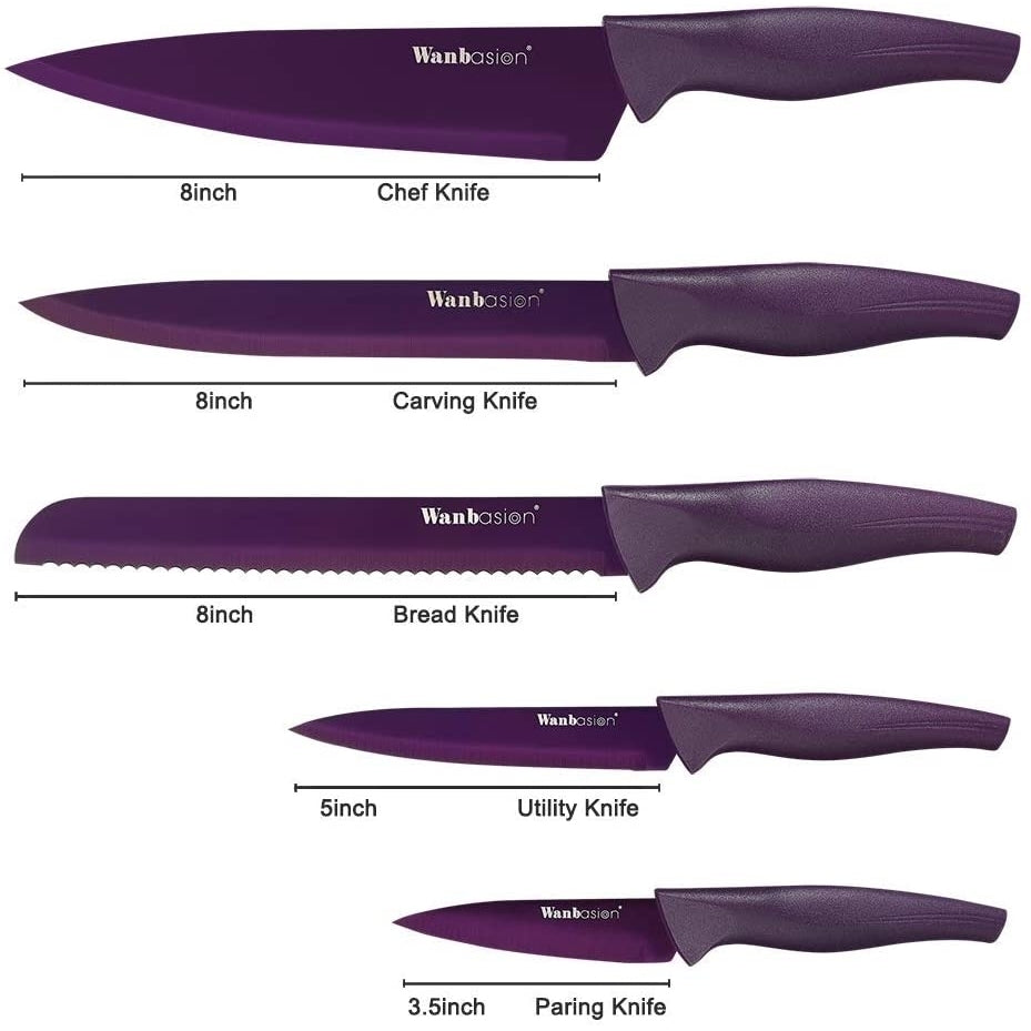 Wanbasion Marbling Purple Kitchen Knife Set BlockKitchen Knife Set Block WoodProfessional Kitchen Knife Set Block with Image 4