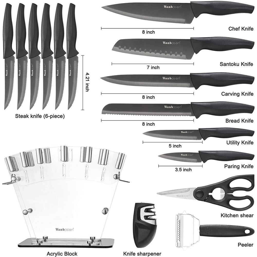 Wanbasion 16 Pieces Kitchen Knife SetProfessional Chef Kitchen Knife SetStainless Steel with Knife Sharpener Peeler Image 2