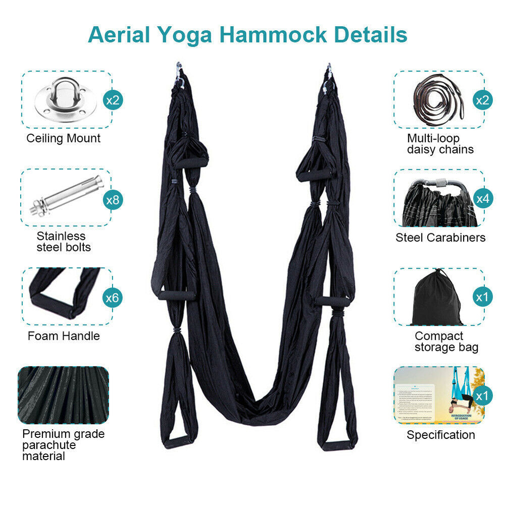 FULL SET Yoga Swing Hammock Trapeze Aerial Inversion Anti Gravity Yoga Sling USA Image 2