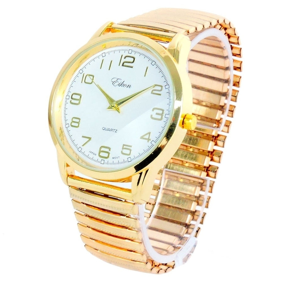 Gold Large Face Easy to Read Stretch Band Watch Image 1
