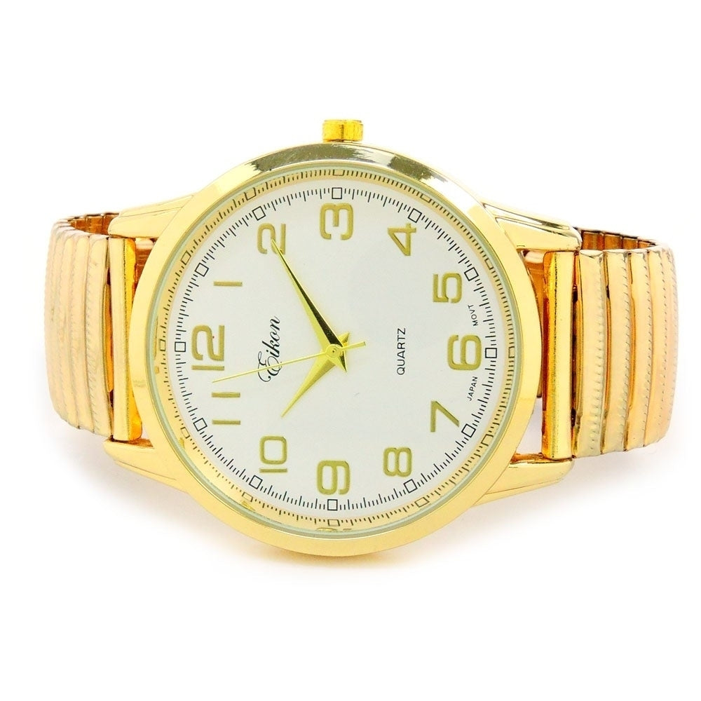 Gold Large Face Easy to Read Stretch Band Watch Image 2