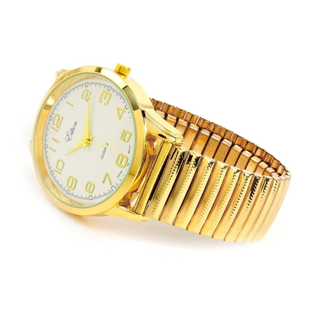 Gold Large Face Easy to Read Stretch Band Watch Image 3