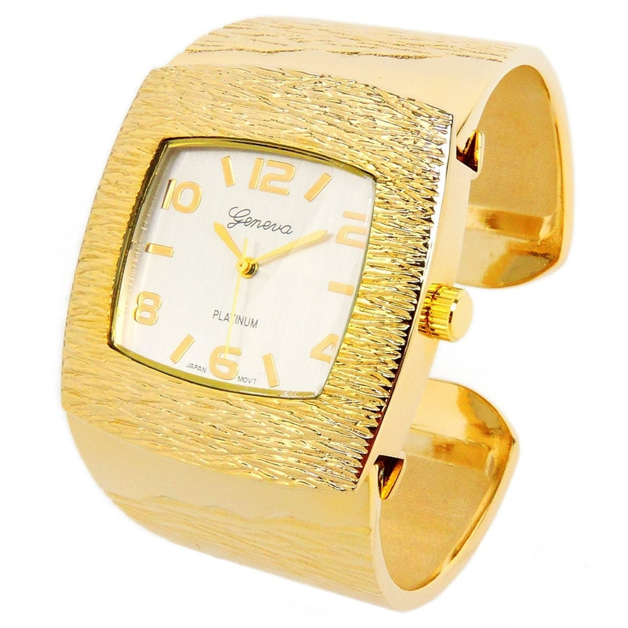 Gold Large Square Face Fashion Bracelet Womens Bangle Cuff Watch Image 1