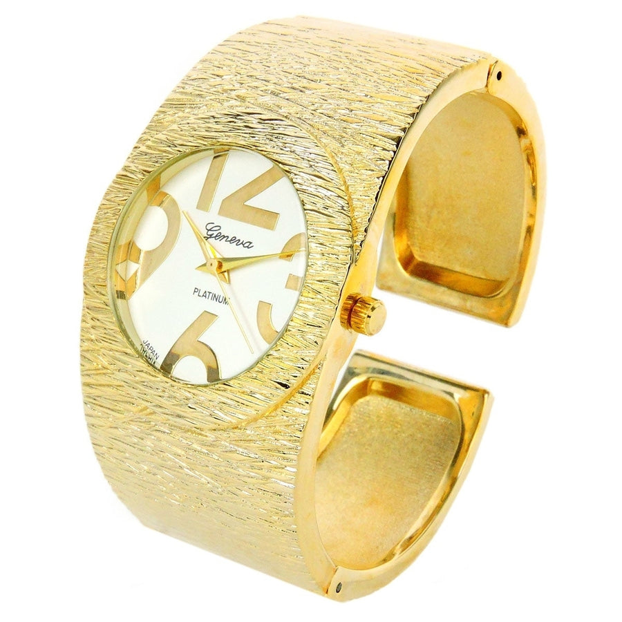 Gold Round Face Fashion Bracelet Womens Bangle Cuff Watch Image 1