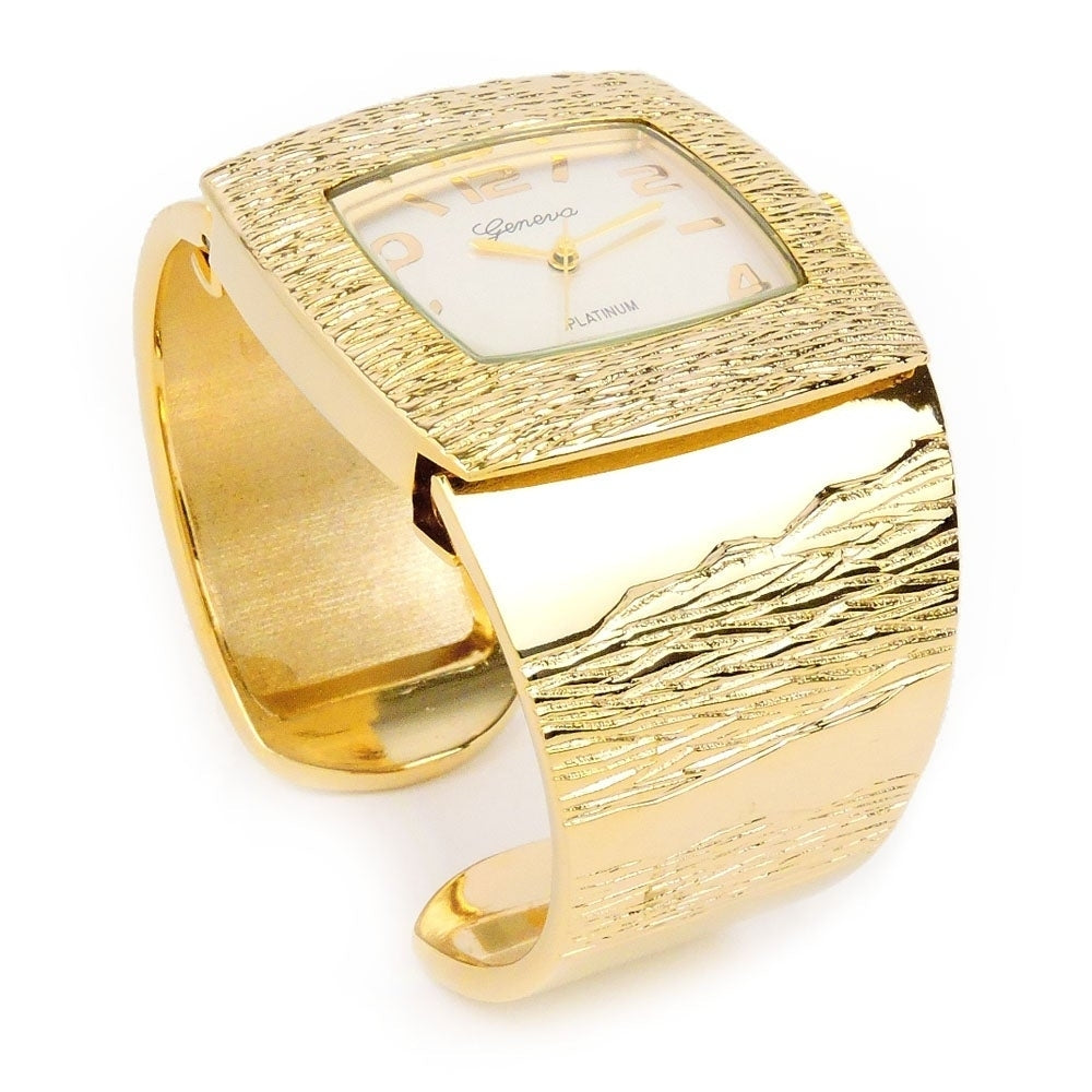 Gold Large Square Face Fashion Bracelet Womens Bangle Cuff Watch Image 3