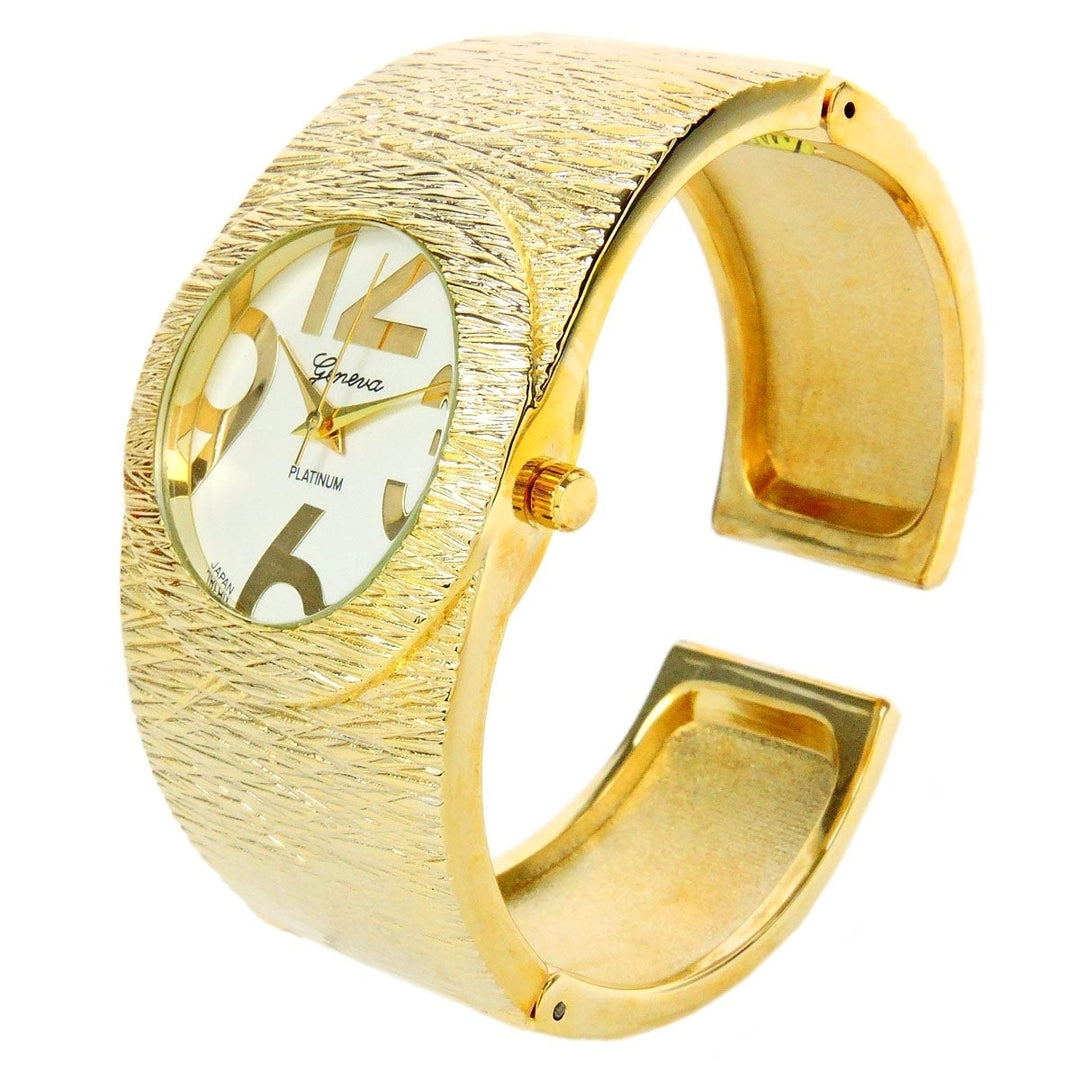 Gold Round Face Fashion Bracelet Womens Bangle Cuff Watch Image 3