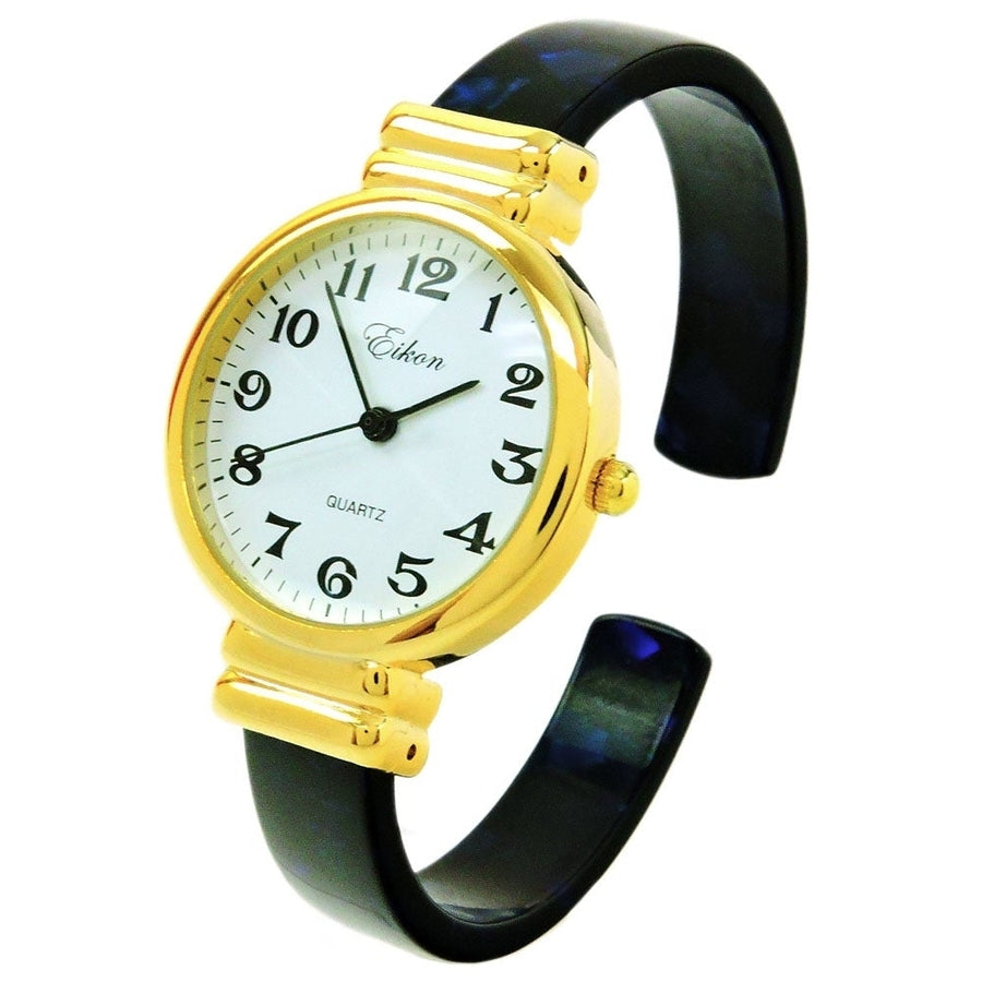 Blue Gold Acrylic Band Slim Case Womens Bangle Cuff Watch Image 1