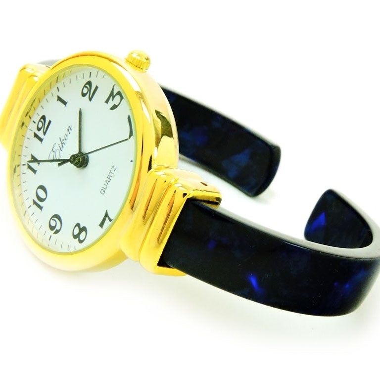 Blue Gold Acrylic Band Slim Case Womens Bangle Cuff Watch Image 2