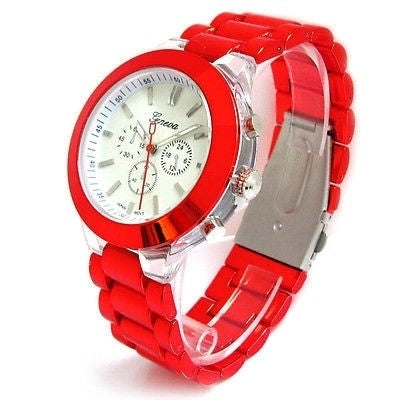 Red Neon 3D Geneva Oversized Womens Boyfriend Style Quartz Watch Image 1
