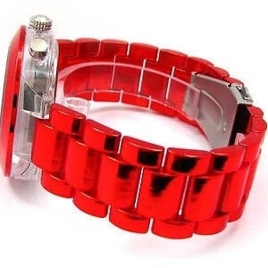 Red Neon 3D Geneva Oversized Womens Boyfriend Style Quartz Watch Image 3