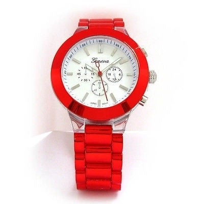 Red Neon 3D Geneva Oversized Womens Boyfriend Style Quartz Watch Image 4