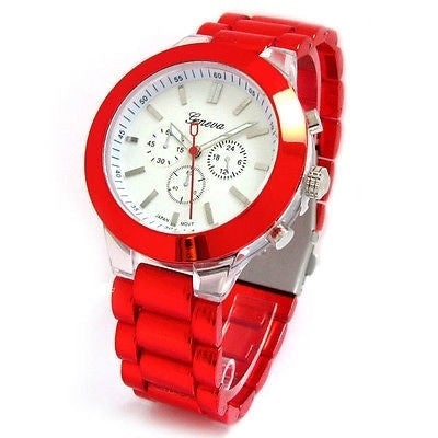 Red Neon 3D Geneva Oversized Womens Boyfriend Style Quartz Watch Image 6