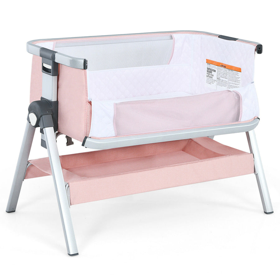 Baby Bassinet Bedside Sleeper w/Storage Basket and Wheel for Newborn Image 1