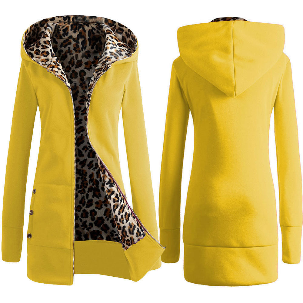 Hooded Leopard Print Sweater Women Plus Velvet Jacket Image 2