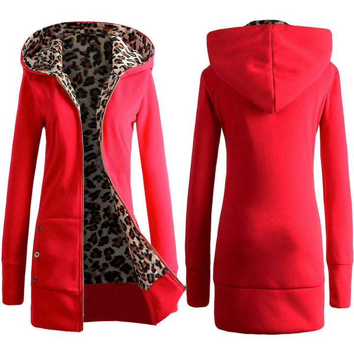 Hooded Leopard Print Sweater Women Plus Velvet Jacket Image 3