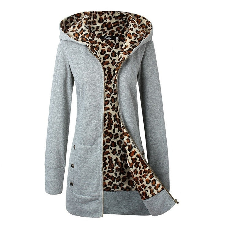 Hooded Leopard Print Sweater Women Plus Velvet Jacket Image 4