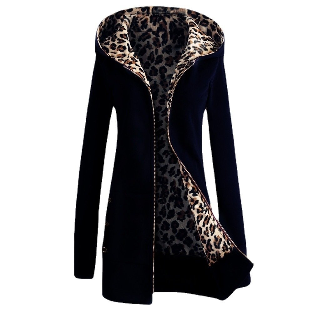 Hooded Leopard Print Sweater Women Plus Velvet Jacket Image 6