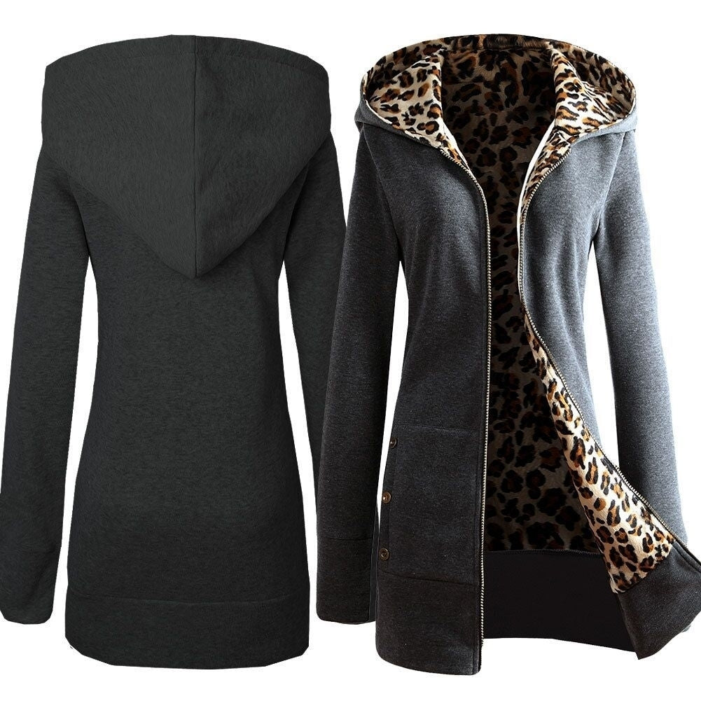 Hooded Leopard Print Sweater Women Plus Velvet Jacket Image 8