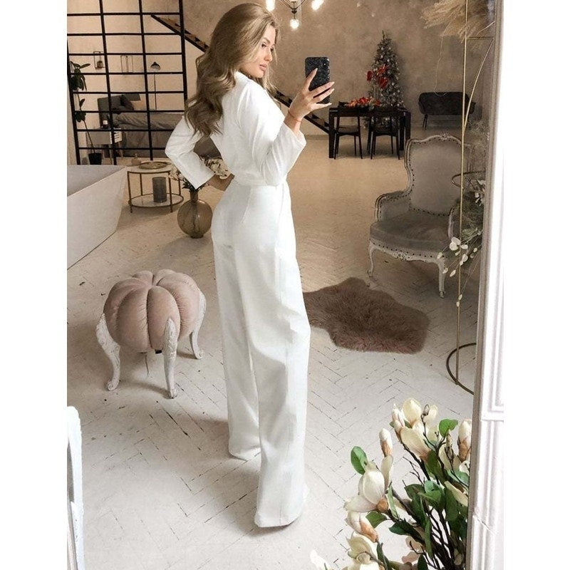 Long-sleeved Slim-fit Jumpsuit Solid Color Trousers Image 3