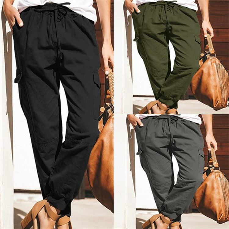 Womens Solid Color Casual Pocket Cargo Trousers Image 1