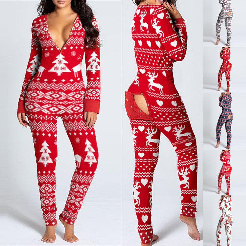 Christmas Long-sleeved Home Service Jumpsuit Image 1