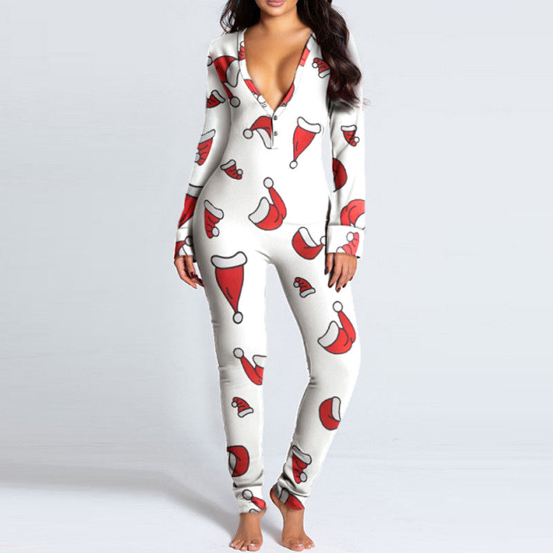 Christmas Long-sleeved Home Service Jumpsuit Image 2