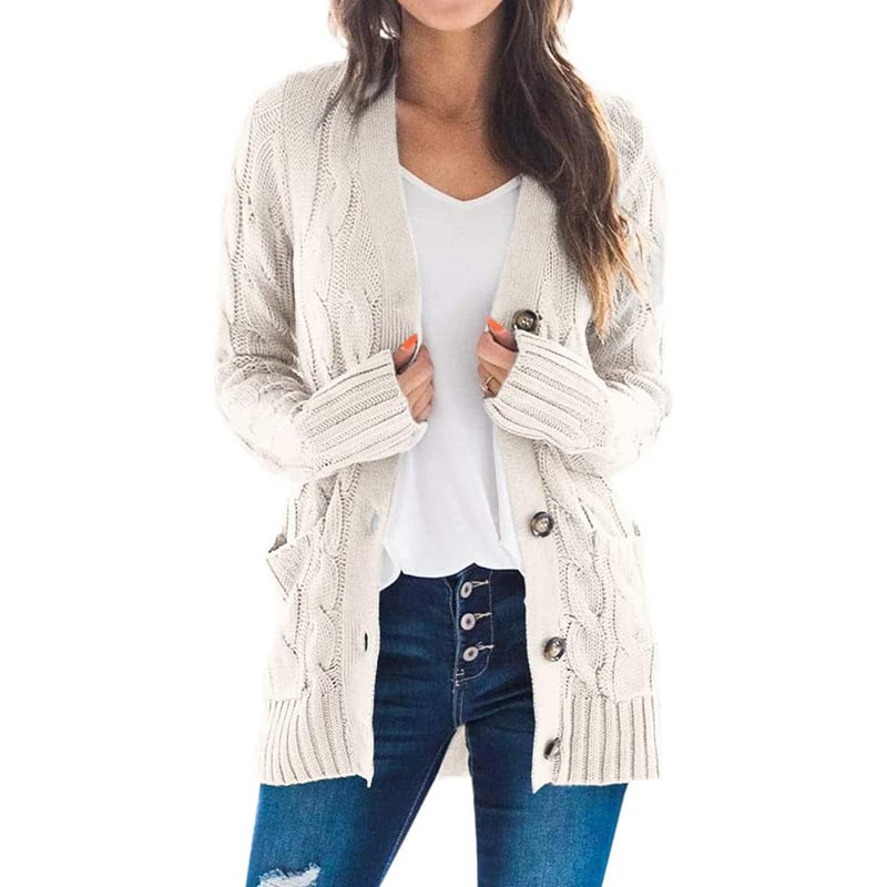 Womens Long Sleeve Cable Knit Sweater Open Front Cardigan Button Loose Outerwear Image 1
