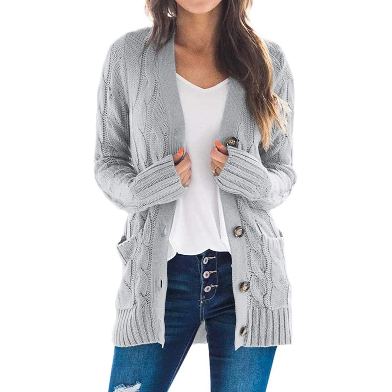 Womens Long Sleeve Cable Knit Sweater Open Front Cardigan Button Loose Outerwear Image 4