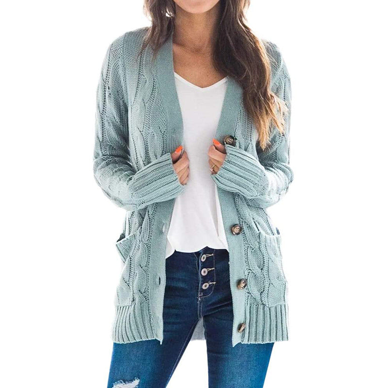 Womens Long Sleeve Cable Knit Sweater Open Front Cardigan Button Loose Outerwear Image 6