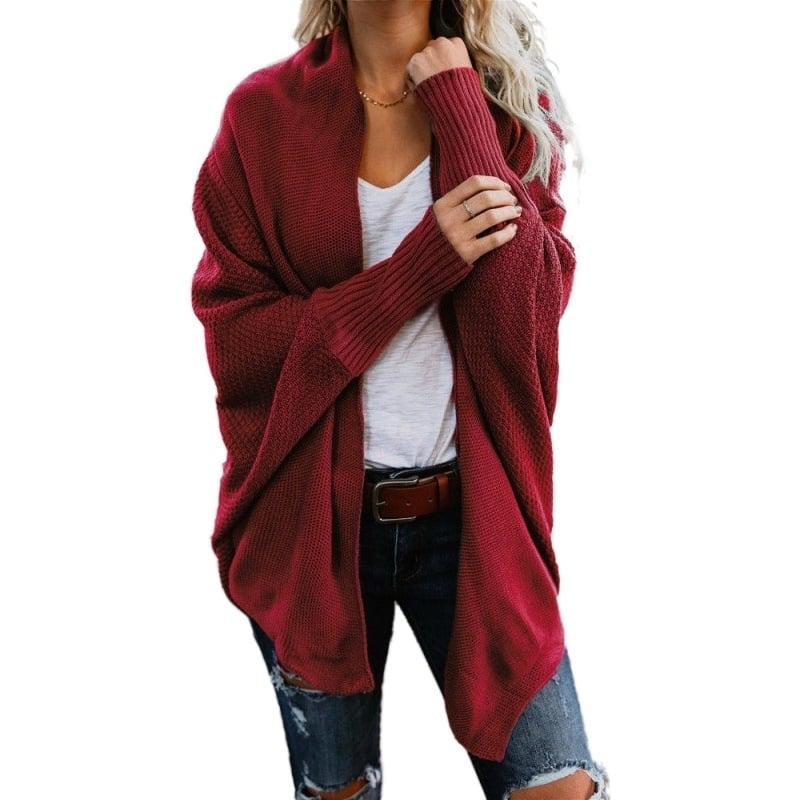 Womens Kimono Batwing Cable Knitted Slouchy Oversized Wrap Cardigan Image 3