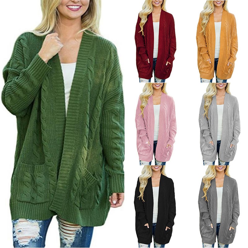 Womens Fashion Open Front Long Sleeve Cardigans Sweaters Coats with Pockets Image 1