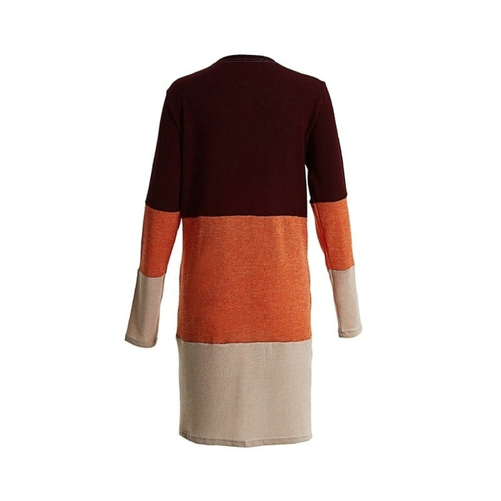 Womens Boho Open Front Cardigan Colorblock Long Sleeve Loose Knit Lightweight Sweaters Image 4