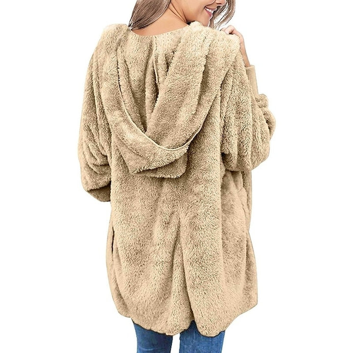 Womens Fuzzy Fleece Open Front Hooded Cardigan Jackets Sherpa Coat with Pockets Image 12
