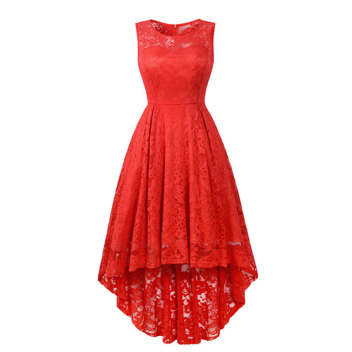 Womens Vintage Floral Lace Sleeveless Hi-Lo Cocktail Formal Swing Dress Image 4