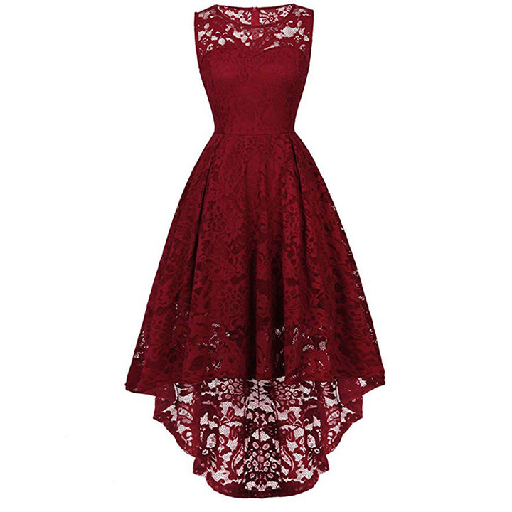 Womens Vintage Floral Lace Sleeveless Hi-Lo Cocktail Formal Swing Dress Image 4